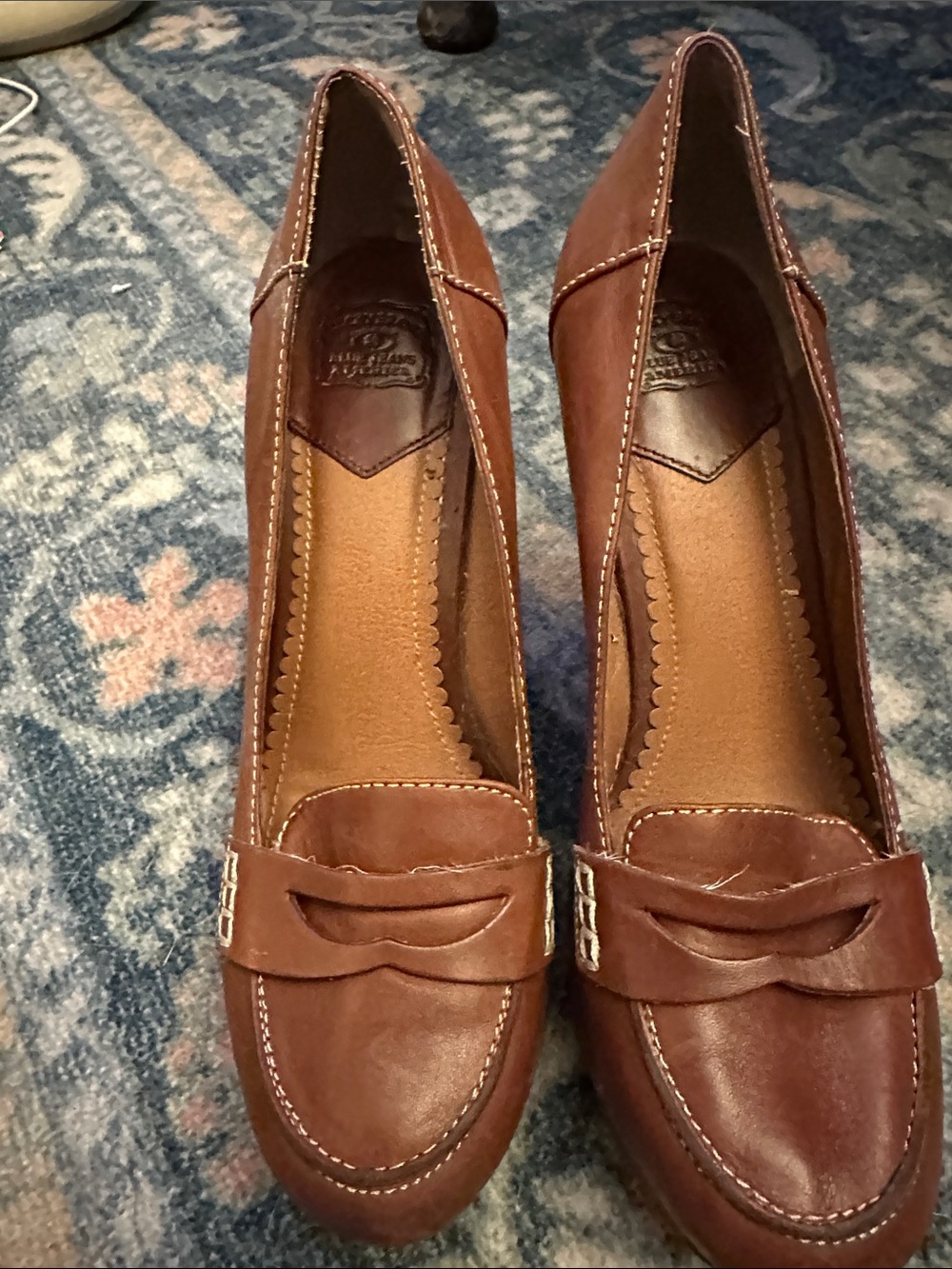 Lucky Brand Brown Leather Women's Wedge Penny Loafers